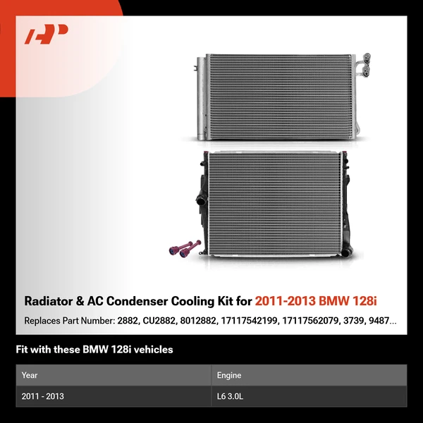 Radiator & AC Condenser Cooling Kit for 2011-2013 BMW 128i