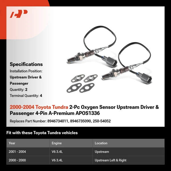 2000-2004 Toyota Tundra 2-Pc Oxygen Sensor Upstream Driver & Passenger 4-Pin A-Premium APOS1336