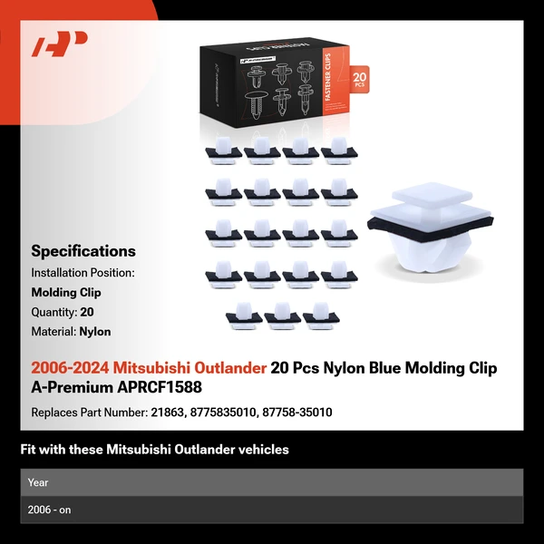 2006-2024 Mitsubishi Outlander 20 Pcs Nylon Blue Molding Clip A-Premium APRCF1588