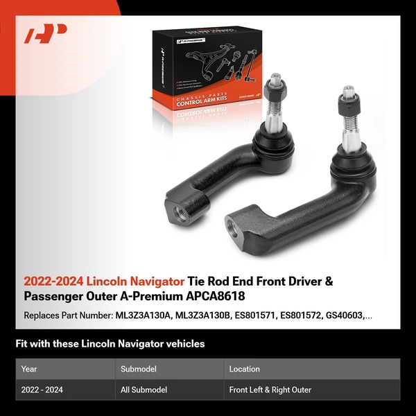 2022-2024 Lincoln Navigator Tie Rod End Front Driver & Passenger Outer A-Premium APCA8618