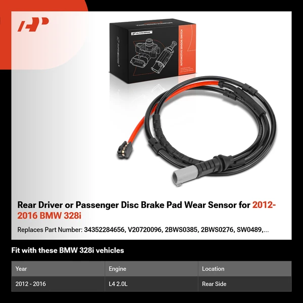 Rear Driver or Passenger Disc Brake Pad Wear Sensor for 2012-2016 BMW 328i