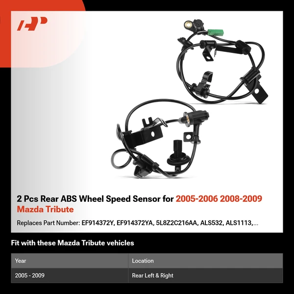 2 Pcs Rear ABS Wheel Speed Sensor for 2005-2006 2008-2009 Mazda Tribute
