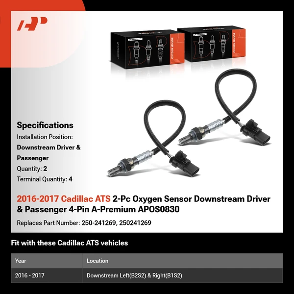 2016-2017 Cadillac ATS 2-Pc Oxygen Sensor Downstream Driver & Passenger 4-Pin A-Premium APOS0830