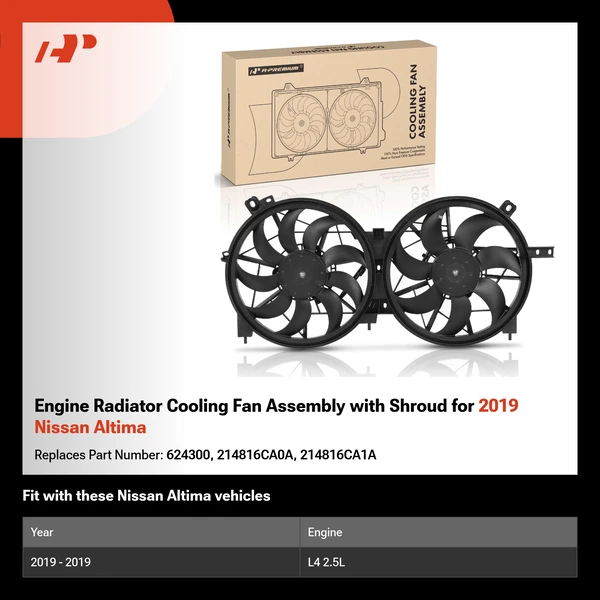 Engine Radiator Cooling Fan Assembly with Shroud for 2019 Nissan Altima