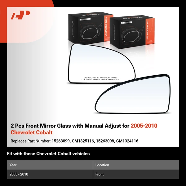 2 Pcs Front Mirror Glass with Manual Adjust for 2005-2010 Chevrolet Cobalt