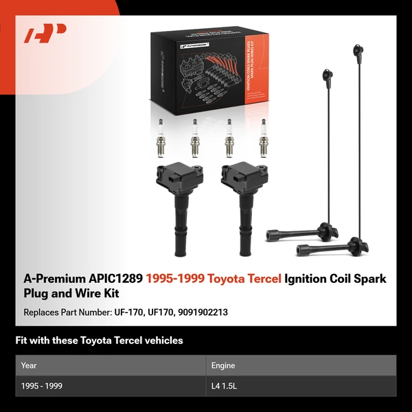 A-Premium APIC1289 1995-1999 Toyota Tercel Ignition Coil Spark Plug and Wire Kit