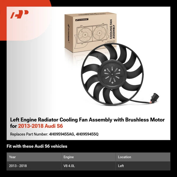 Left Engine Radiator Cooling Fan Assembly with Brushless Motor for 2013-2018 Audi S6
