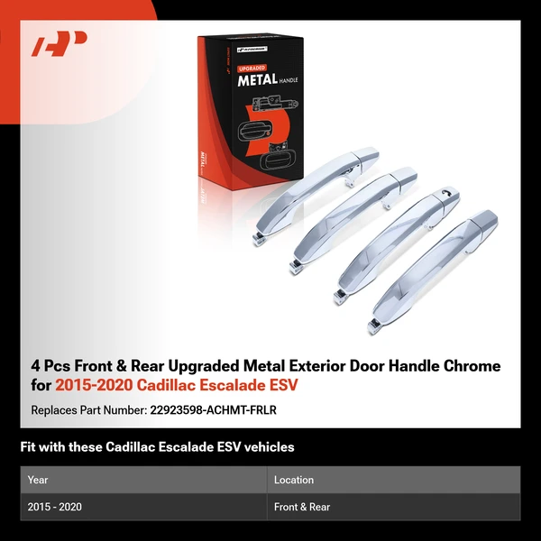 4 Pcs Front & Rear Upgraded Metal Exterior Door Handle Chrome for 2015-2020 Cadillac Escalade ESV