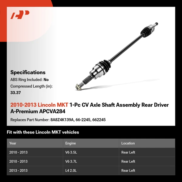 2010-2013 Lincoln MKT 1-Pc CV Axle Shaft Assembly Rear Driver A-Premium APCVA284