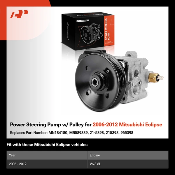 Power Steering Pump w/ Pulley for 2006-2012 Mitsubishi Eclipse