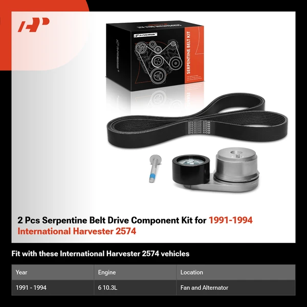2 Pcs Serpentine Belt Drive Component Kit for 1991-1994 International Harvester 2574