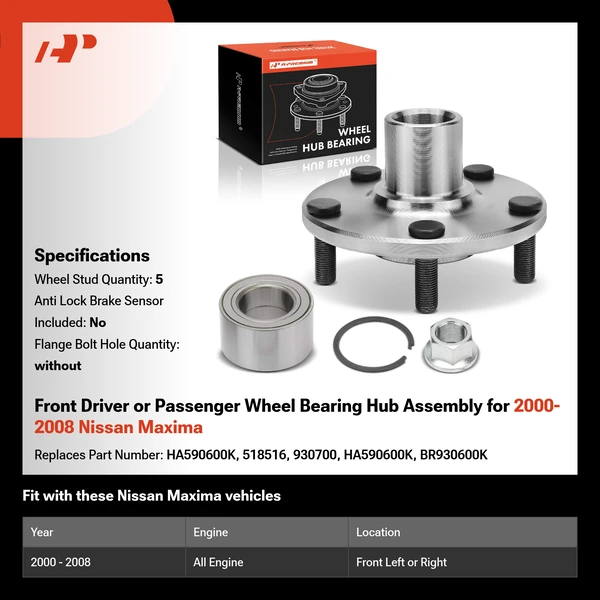 Front Driver or Passenger Wheel Bearing Hub Assembly for 2000-2008 Nissan Maxima