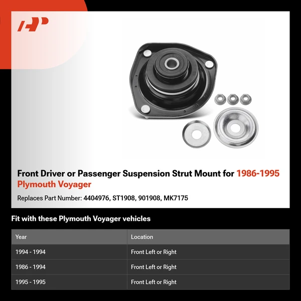 Front Driver or Passenger Suspension Strut Mount for 1986-1995 Plymouth Voyager