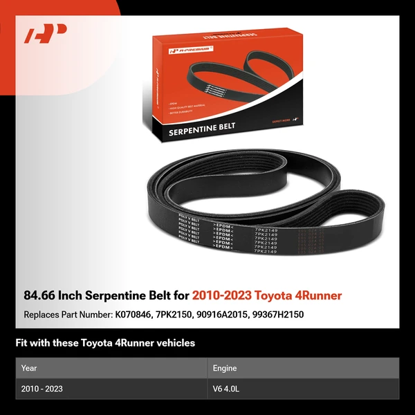 84.66 Inch Serpentine Belt for 2010-2023 Toyota 4Runner