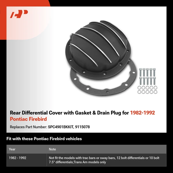 Rear Differential Cover with Gasket & Drain Plug for 1982-1992 Pontiac Firebird