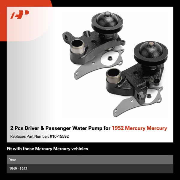 2 Pcs Driver & Passenger Water Pump for 1952 Mercury Mercury