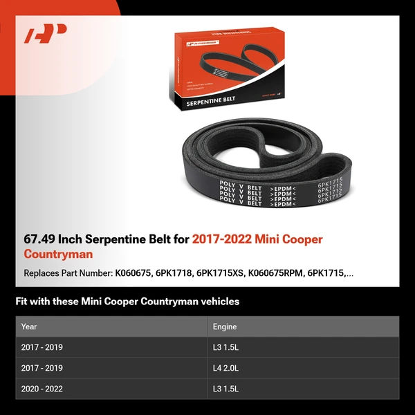 67.49 Inch Serpentine Belt for 2017-2022 Mini Cooper Countryman