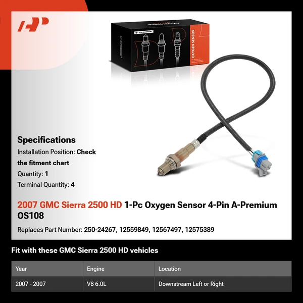 2007 GMC Sierra 2500 HD 1-Pc Oxygen Sensor 4-Pin A-Premium OS108