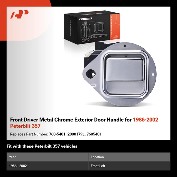 Front Driver Metal Chrome Exterior Door Handle for 1986-2002 Peterbilt 357