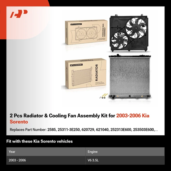 2 Pcs Radiator & Cooling Fan Assembly Kit for 2003-2006 Kia Sorento