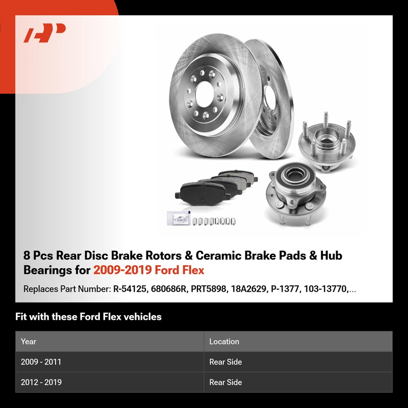8 Pcs Rear Disc Brake Rotors & Ceramic Brake Pads & Hub Bearings for 2009-2019 Ford Flex