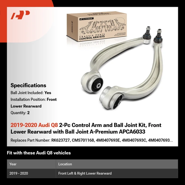 2019-2020 Audi Q8 2-Pc Control Arm and Ball Joint Kit, Front Lower Rearward with Ball Joint A-Premium APCA6033