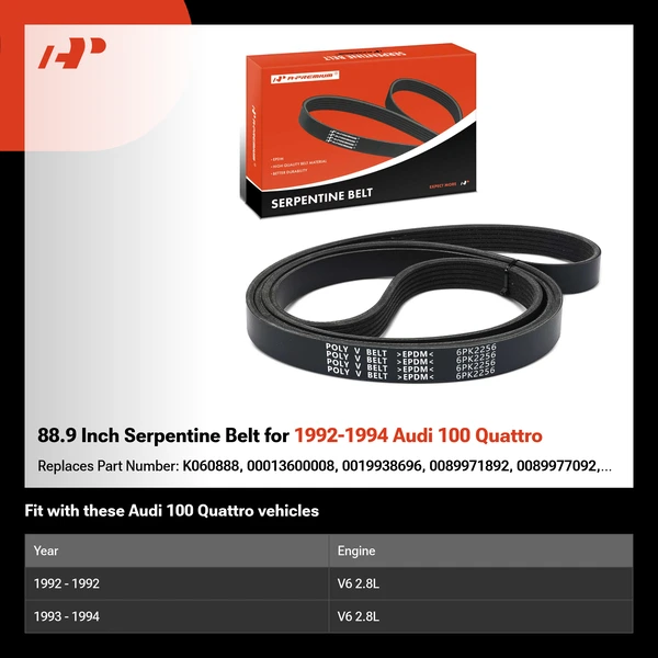 88.9 Inch Serpentine Belt for 1992-1994 Audi 100 Quattro