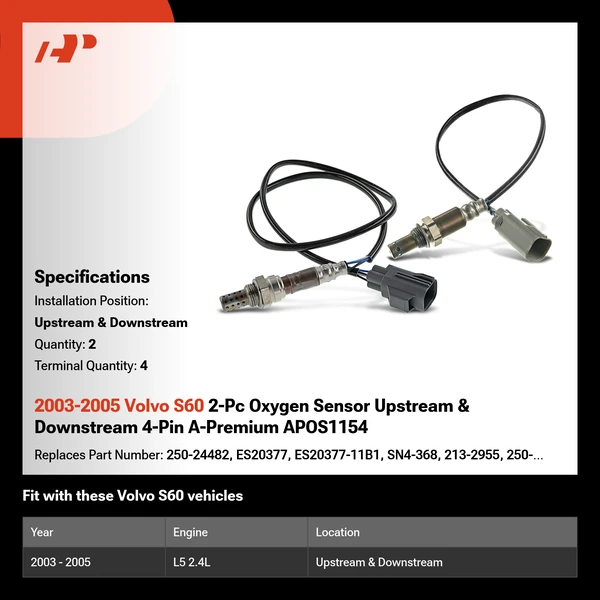 2003-2005 Volvo S60 2-Pc Oxygen Sensor Upstream & Downstream 4-Pin A-Premium APOS1154