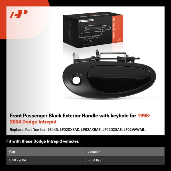 Front Passenger Black Exterior Handle with keyhole for 1998-2004 Dodge Intrepid