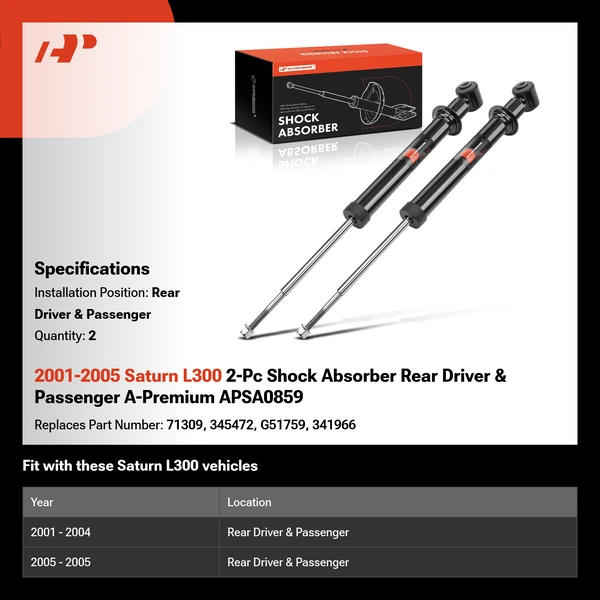 2001-2005 Saturn L300 2-Pc Shock Absorber Rear Driver & Passenger A-Premium APSA0859