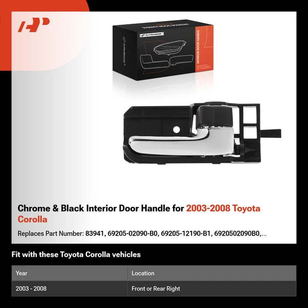 Chrome & Black Interior Door Handle for 2003-2008 Toyota Corolla