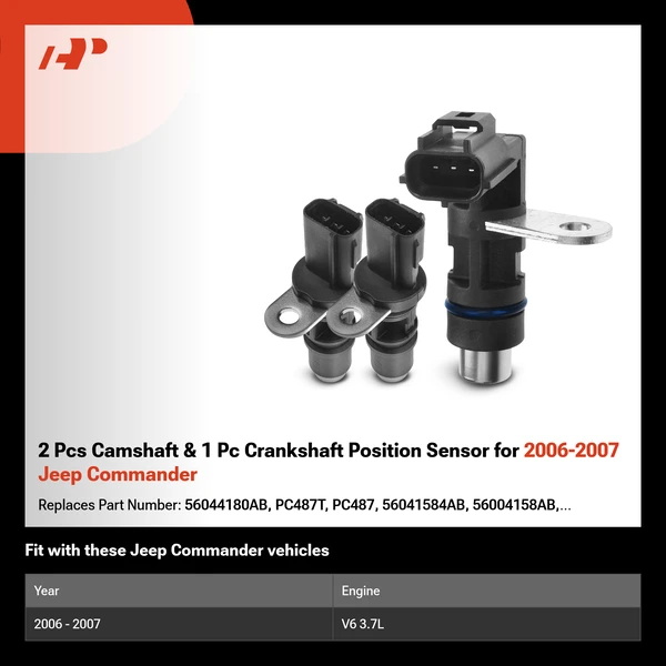 2 Pcs Camshaft & 1 Pc Crankshaft Position Sensor for 2006-2007 Jeep Commander