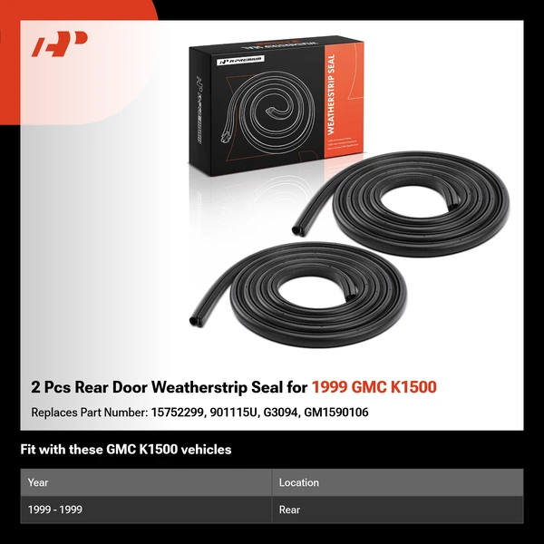 2 Pcs Rear Door Weatherstrip Seal for 1999 GMC K1500