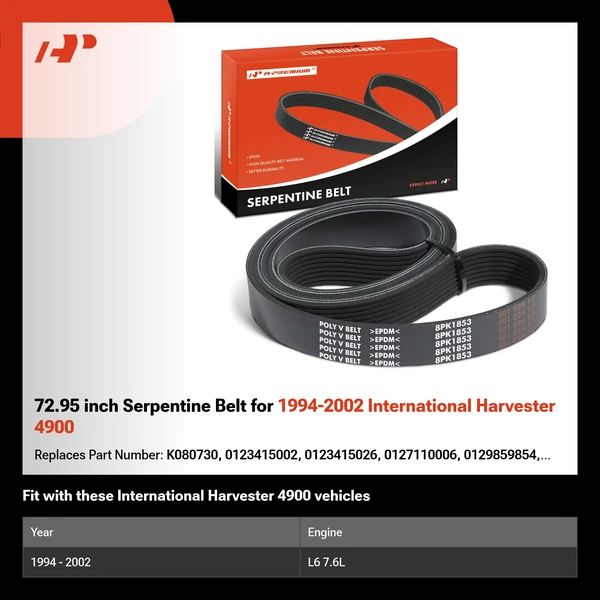 72.95 inch Serpentine Belt for 1994-2002 International Harvester 4900
