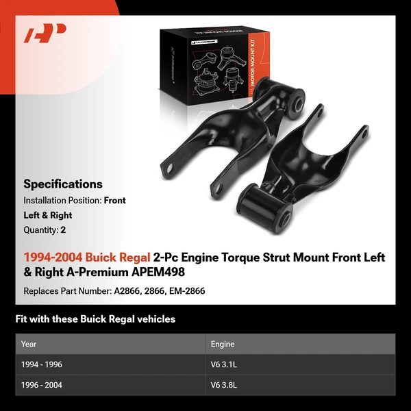 1994-2004 Buick Regal 2-Pc Engine Torque Strut Mount Front Left & Right A-Premium APEM498