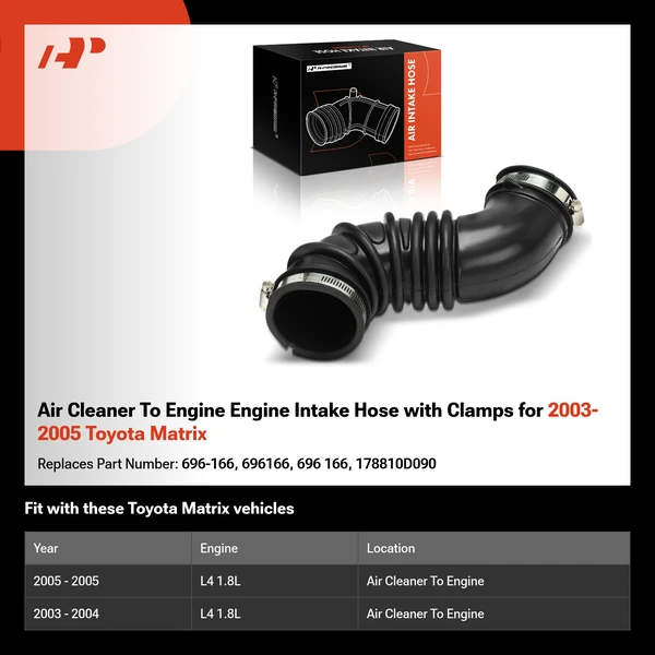 Air Cleaner To Engine Engine Intake Hose with Clamps for 2003-2005 Toyota Matrix