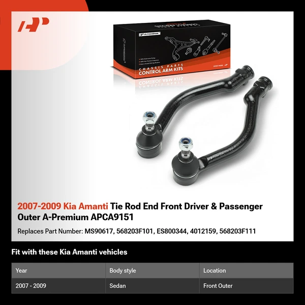 2007-2009 Kia Amanti Tie Rod End Front Driver & Passenger Outer A-Premium APCA9151