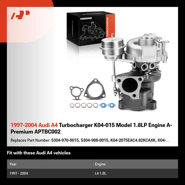 1997-2004 Audi A4 Turbocharger K04-015 Model 1.8LP Engine A-Premium APTBC002