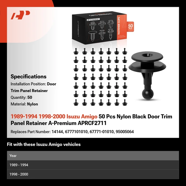 1989-1994 1998-2000 Isuzu Amigo 50 Pcs Nylon Black Door Trim Panel Retainer A-Premium APRCF2711