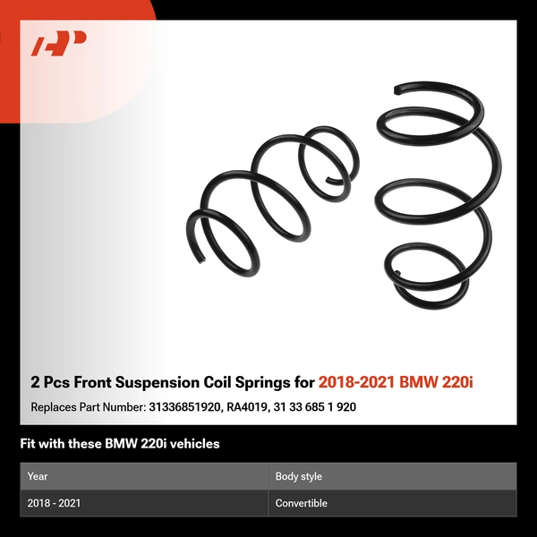 2 Pcs Front Suspension Coil Springs for 2018-2021 BMW 220i