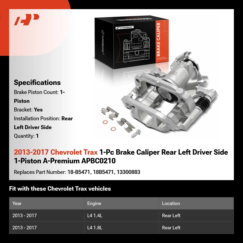 2013-2017 Chevrolet Trax 1-Pc Brake Caliper Rear Left Driver Side 1-Piston A-Premium APBC0210