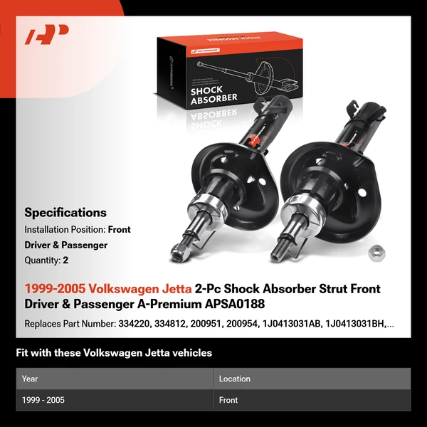 1999-2005 Volkswagen Jetta 2-Pc Shock Absorber Strut Front Driver & Passenger A-Premium APSA0188