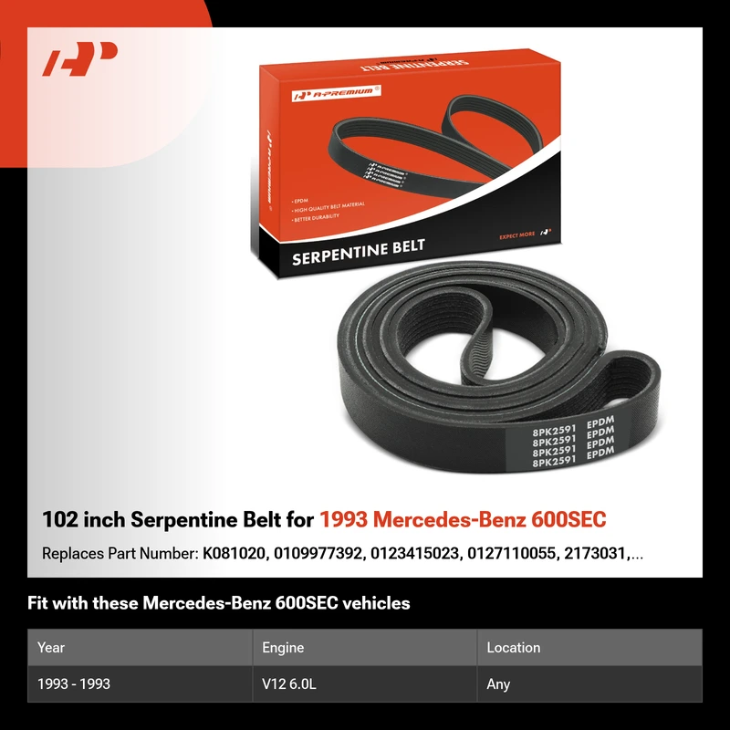102 inch Serpentine Belt for 1993 Mercedes-Benz 600SEC