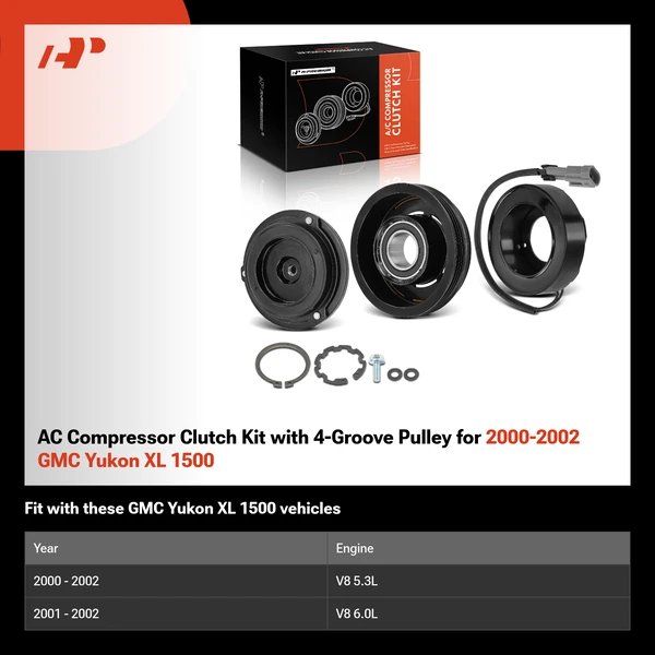 AC Compressor Clutch Kit with 4-Groove Pulley for 2000-2002 GMC Yukon XL 1500