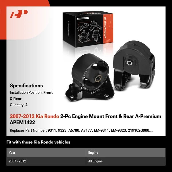2007-2012 Kia Rondo 2-Pc Engine Mount Front & Rear A-Premium APEM1422