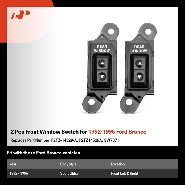 2 Pcs Front Window Switch for 1992-1996 Ford Bronco