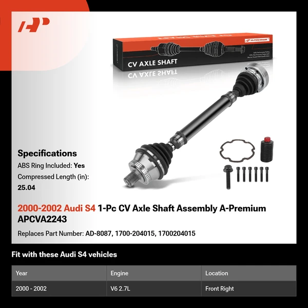 2000-2002 Audi S4 1-Pc CV Axle Shaft Assembly A-Premium APCVA2243