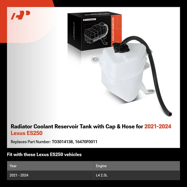 Radiator Coolant Reservoir Tank with Cap & Hose for 2021-2024 Lexus ES250