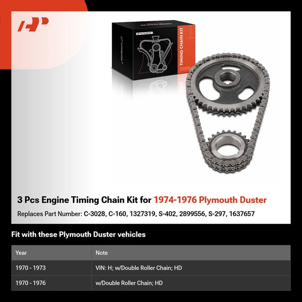 3 Pcs Engine Timing Chain Kit for 1974-1976 Plymouth Duster