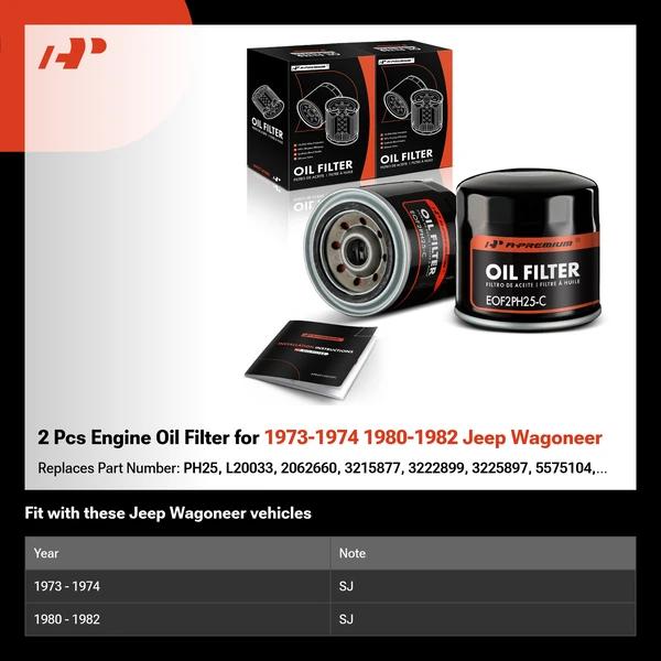 2 Pcs Engine Oil Filter for 1973-1974 1980-1982 Jeep Wagoneer